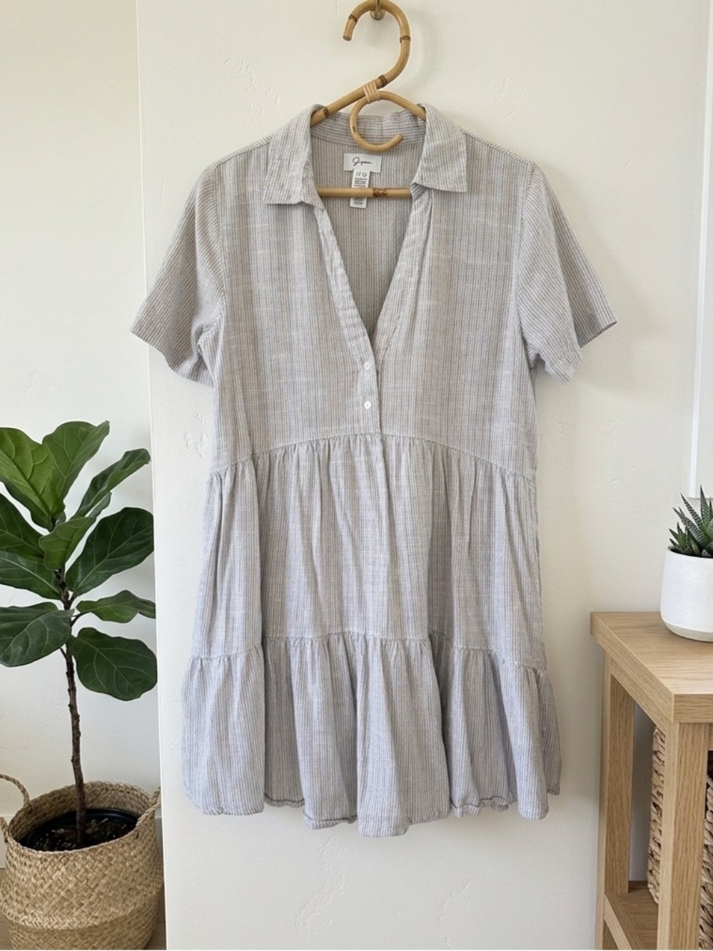 NWOT Japna Tiered Striped Shirt Dress Relaxed Oversized Minimalist Boho Cotton